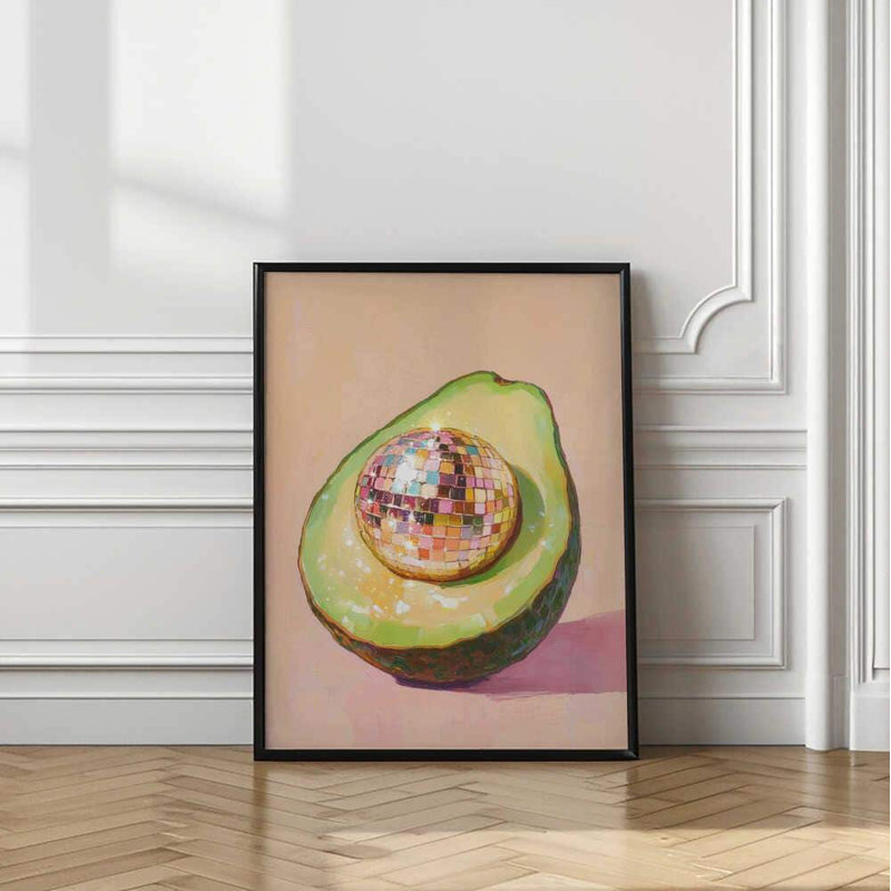 Avocado Disco Ball - Art vibrant de fruits | Impression murale personnalisable, 32" H x 24" W, Framed Print without Mat