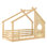 Lit simple au sol avec fenêtre et petite tablette, lit en bois massif avec toit en forme de maison, sans sommier nécessaire, naturel