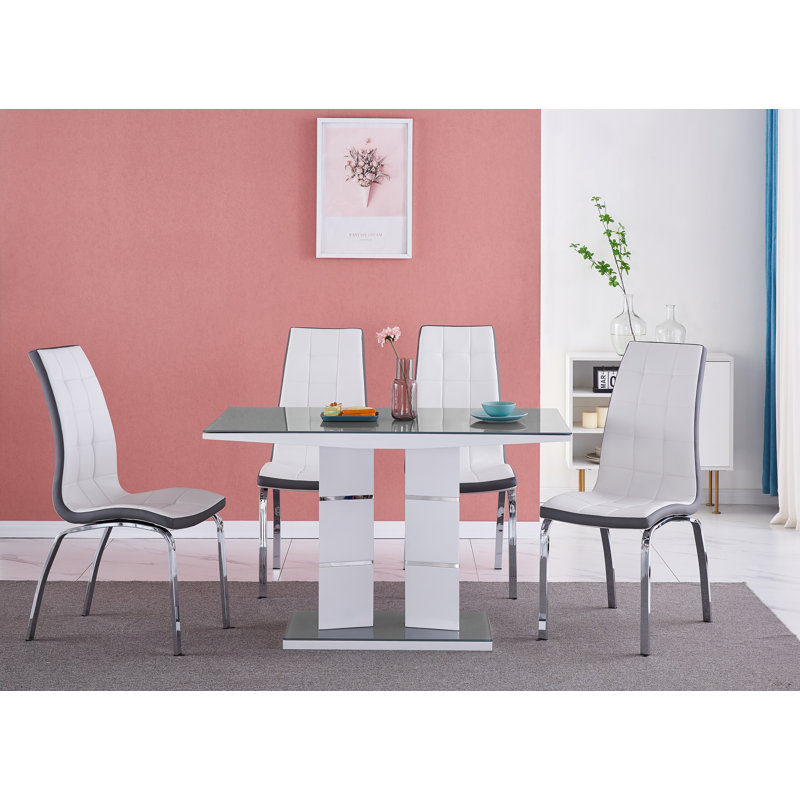 4 - Person Dining Set, White, Grey/White