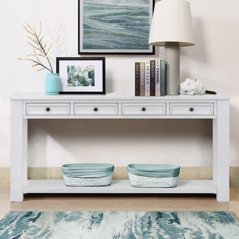 Canapé console de 63 po avec tiroirs de rangement et tablette inférieure pour le vestibule Desinae, Blanc