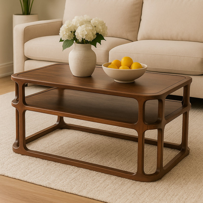 Table basse rectangulaire avec tablette en bois et plateau en marbre, table de salon de style Mid-Century moderne avec finition en bois de noyer, petite table basse avec rangement, 40 po