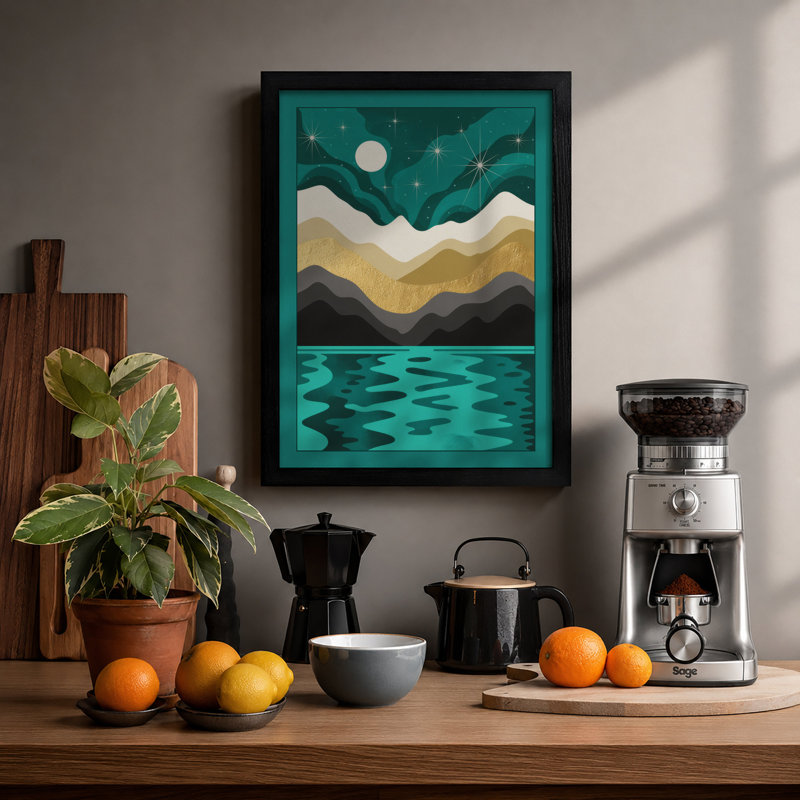 Mountains Under Stars Minimalist - Print, Black, A3 - 42.0 x 29.7 cm