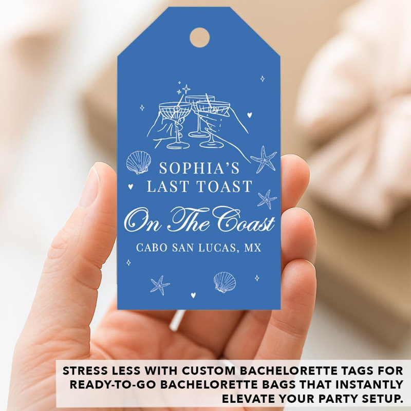 Étiquettes personnalisées personnalisées «Last Toast On The Coast», étiquettes de gueule de bois bleues Bachelorette, paquet de 20