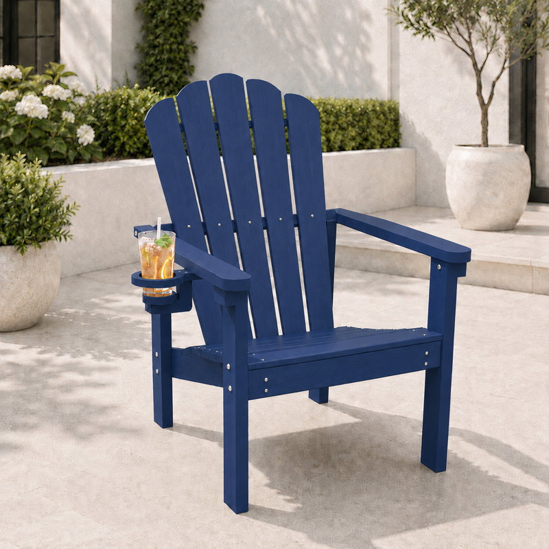 Pakkdiarie Set of 8 HDPE Stackable Adirondack Chairs with Cup Holders, All-Weather Outdoor Patio Chairs, Blue