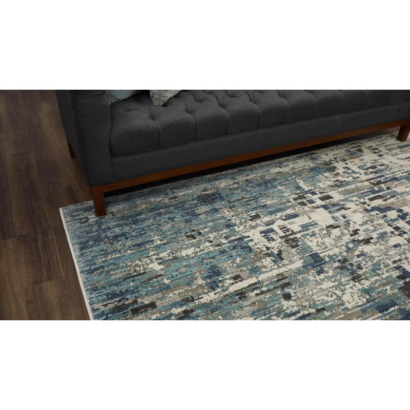 Abstract Lagoon & Taupe Easy-Care Runner Rug, 28" x 94"