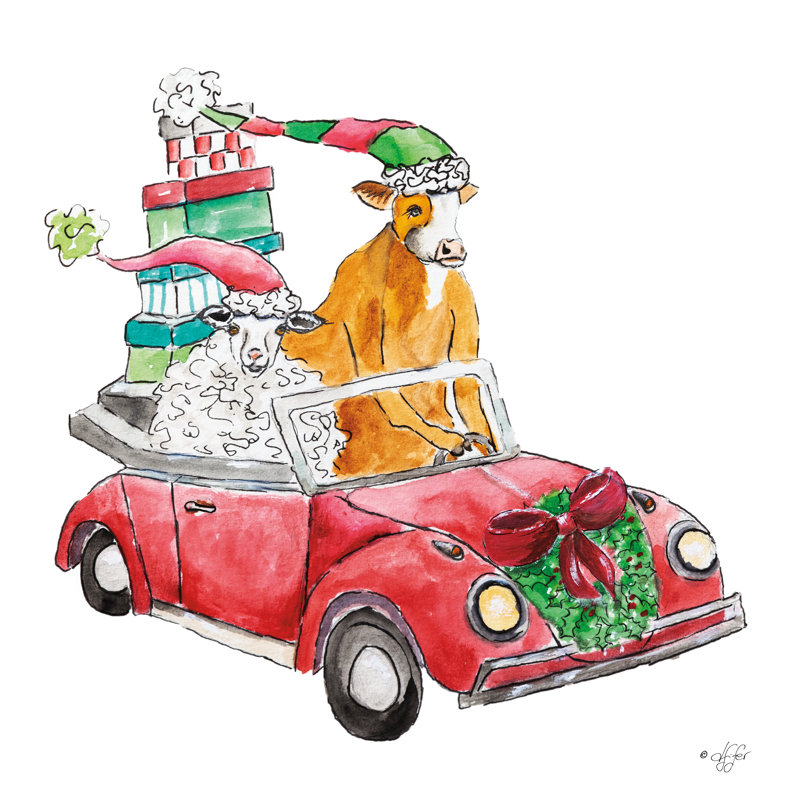 Voiture de Noël - peinture, H 12 po x l 12 po x P 1,25 po, Non, Toile tendue