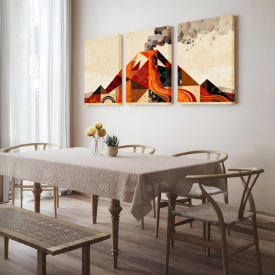 «Geometric Volcano Landscape», reproduction d'art sur toile tendue sur toile (ensemble de 3)