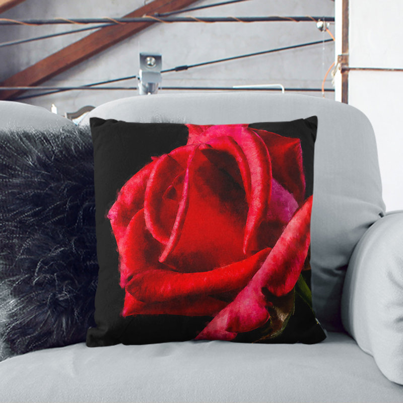 Red Rose Flower Vol.4 Painting Square Throw Cushion, 40cm H x 40cm W x 15cm D