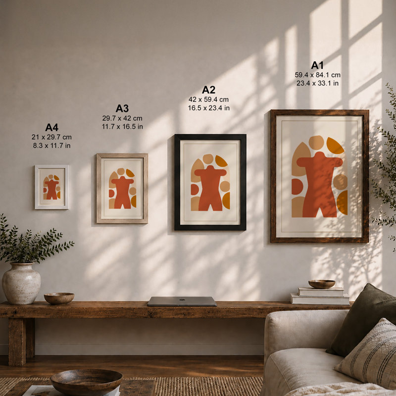 Warm Symmetry Mid-Century - Framed Print, Unframed, A4 - 29.7 x 21.0 cm