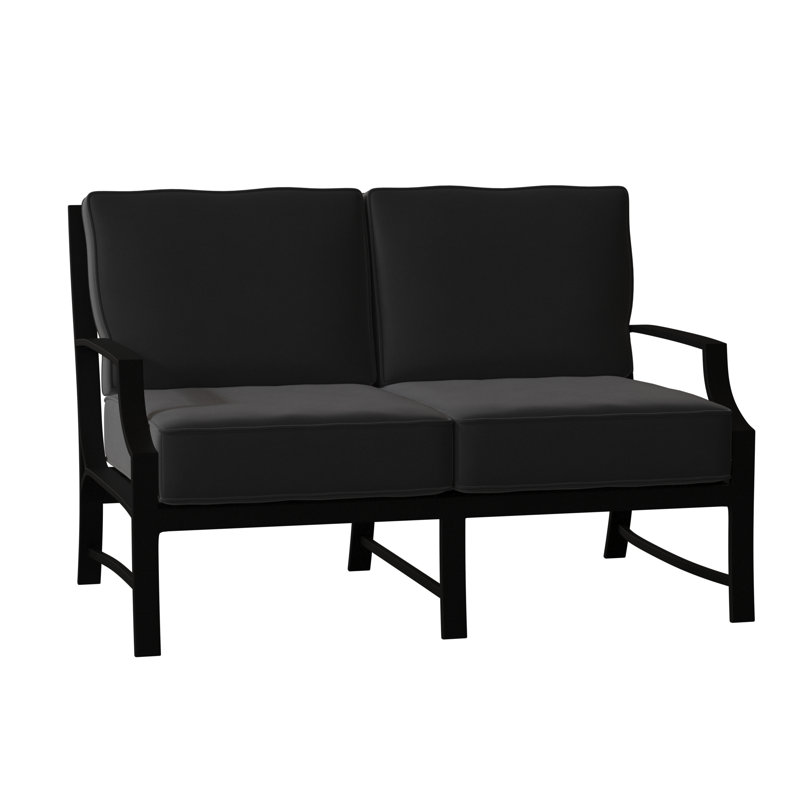 Seal Cove 51.75'' Wide Aluminum Loveseat with Cushions, Pewter Finish, Brisa Distressed Onyx