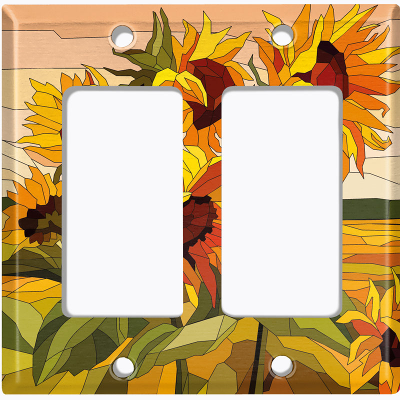 Plaque murale à 2 interrupteurs à bascule Sun Flowers Tile Mosiac Leaves