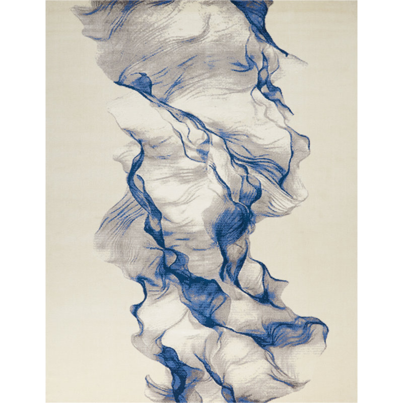 Tapis abstrait ivoire / bleu Fusaro, Rectangle : 5 pi 6 po x 8 pi