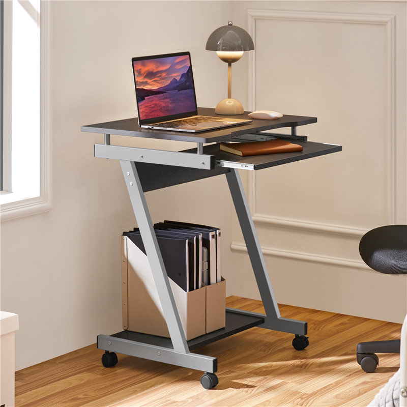 Z-shaped Computer Desk with 4 Wheels, Black