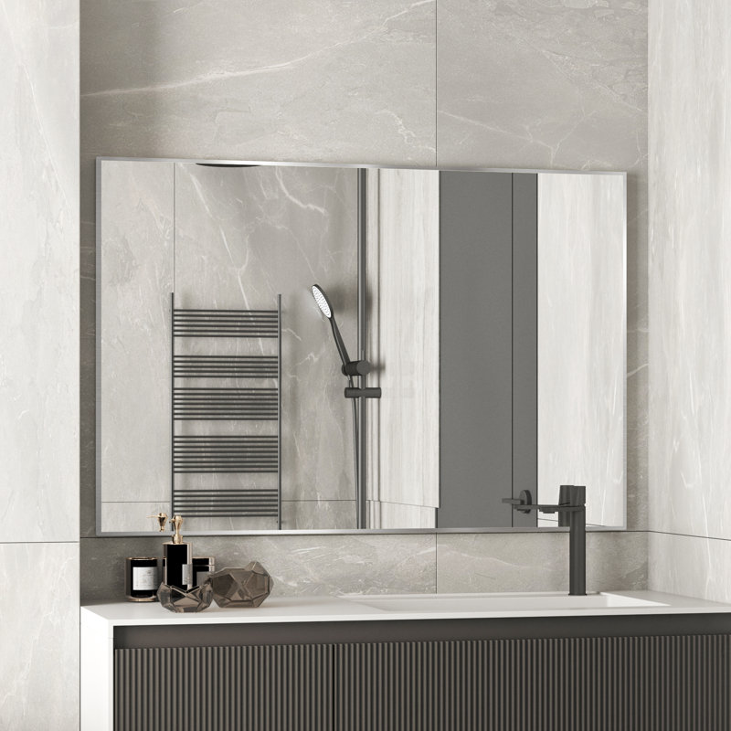 Miroir d'appoint Lesamuel, 32 po x 48 po, Nickel brossé, Rectangulaire