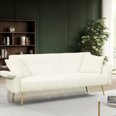 Lit futon avec posture réglable - beige, 80,35 po L, bois pour le salon et les petits espaces. Double convertible pliable. Velours beige. Accoudoir. Assemblage rapide