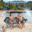 Fauteuil d'extérieur pour 3 personnes, causeuse de plage surdimensionnée pliante avec auvent pare-soleil, porte-gobelets et sac de transport