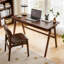 Bureau d'ordinateur en bois d'hévéa massif, bureau rétro en noyer avec tiroir, piètement robuste en forme de A, 100 cm × 55 cm, plateau extra épais de 3,5 cm, idéal pour un bureau à domicile ou un espace de travail.