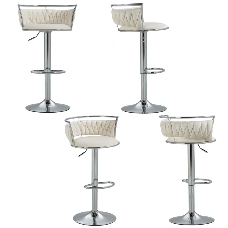 Christal Swivel Upholstered Adjustable Height Counter Stool, Silver, Ivory
