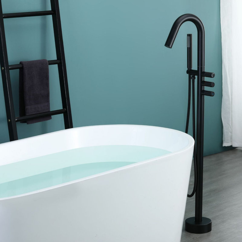 Triple Handle Floor Mounted Freestanding Tub Filler, Black