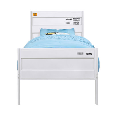 Contemporary Full Metal Bed In White, Cargo Container Inspired, Box Spring Not Essential For Hip Bedroom Look White Themed Platform Bed, Full, Without