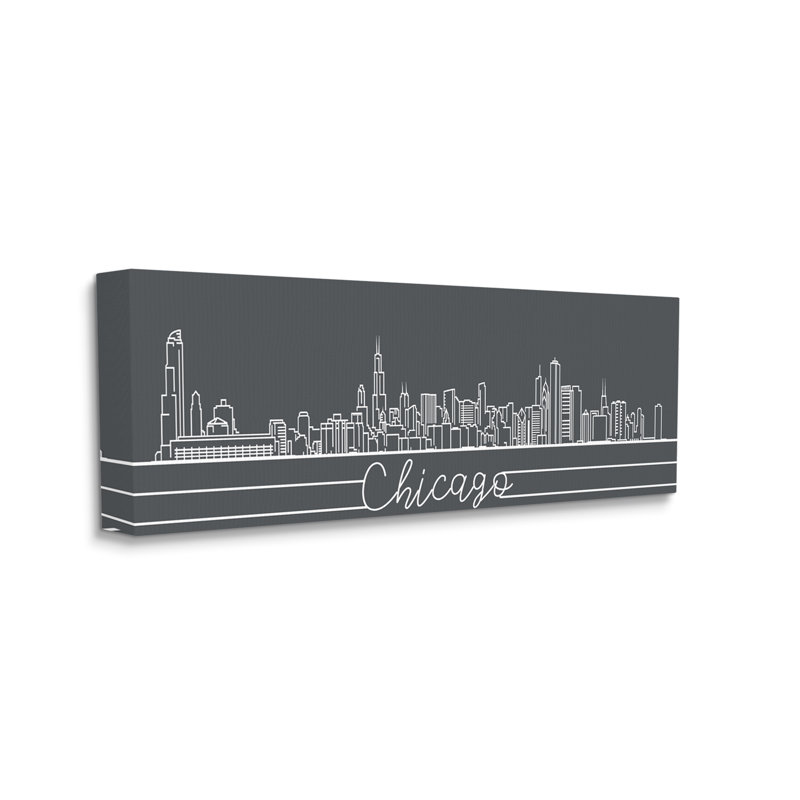 Géométrique, Chicago, Illinois, horizon, architecture rétro, Toile tendue, H 20 po x l 48 po x P 1,5 po