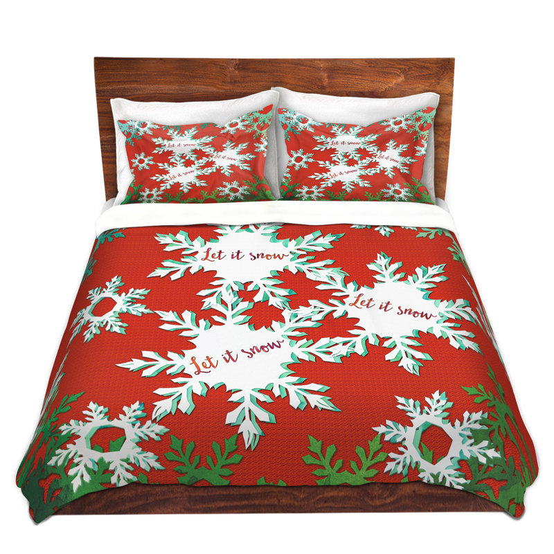  Ensemble de housse de couette Zara Martina Let It Snow, 1 housse simple + 1 taie standard, Rouge / Vert
