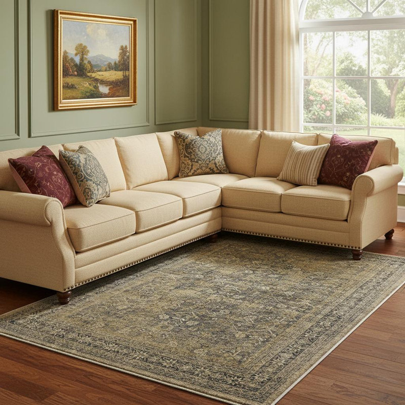 Tapis lavable médaillon brun et brun clair 9 pi x 12 pi