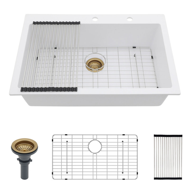Évier de cuisine encastré 33 po x 22 po à simple cuve en quartz / granite