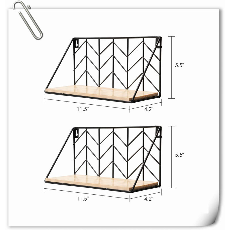 Tablette en bois 2 pièces Kevonna, H 5,50 po x l 11,50 po x P 4,20 po, Rustique