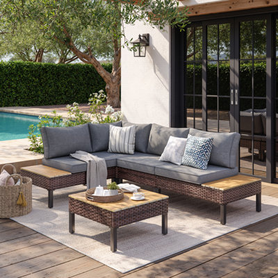 L-Shaped Rattan Outdoor Patio Sofa Set