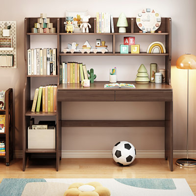 Gribble 51.2'' Rectangle Writing Desk Study Learning Computer Desk with Bookshelf
