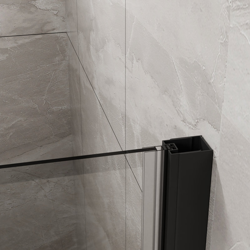 Porte de douche en verre - 34 po x 72 po noir trempé 180 rotations Poignée antirouille pliable Fuite 1/4 po pivotante transparente scellée économisant de l'espace pour les salles de bain
