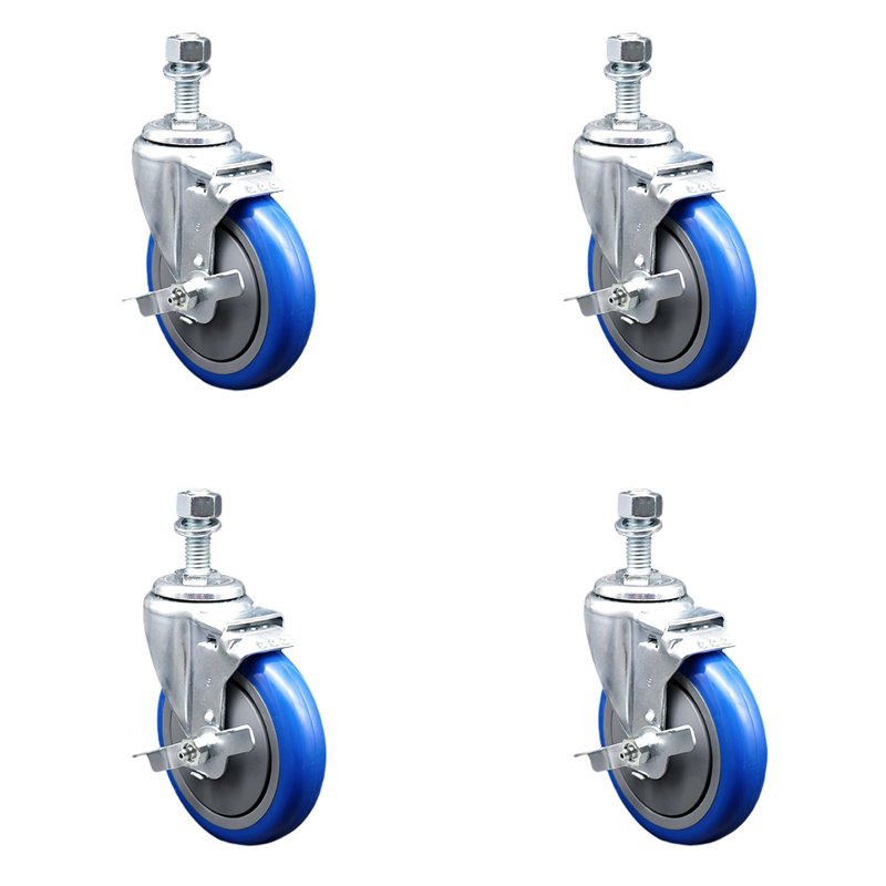 Ensemble de roulettes en polyuréthane pivotantes avec tige filetée de 12 mm et 2 freins