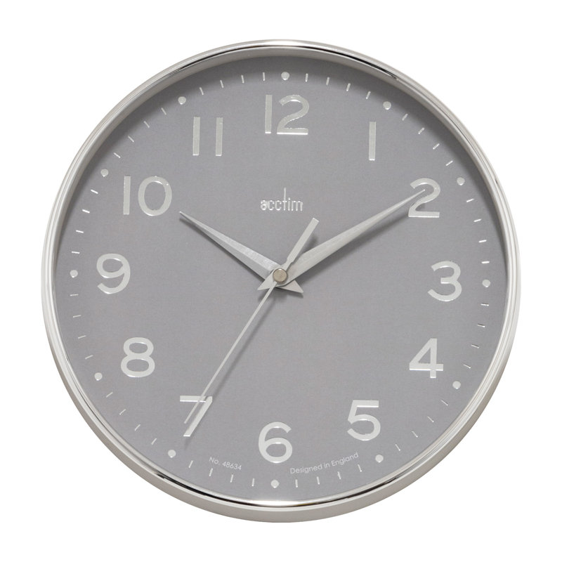 Acctim Small Wall Clock for Kitchen Living Room Bedroom 20cm, Chrome/Gray