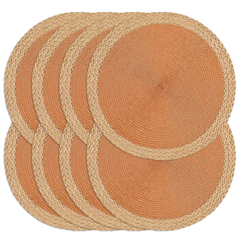 Orange and Beige Round Braided 15" Placemats Set of 8