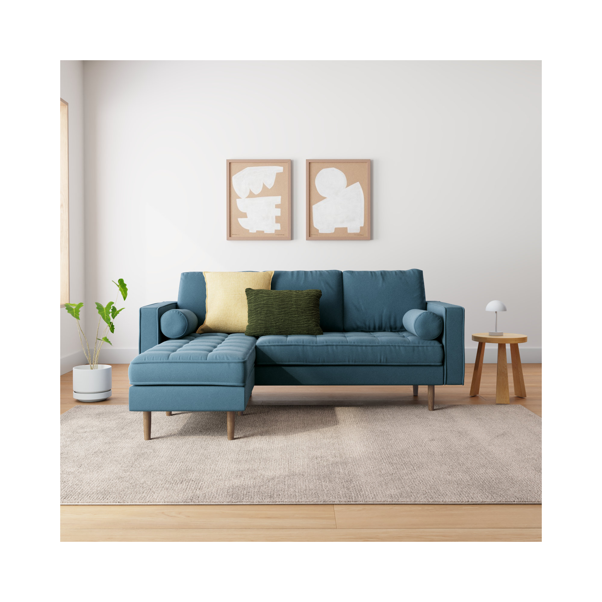 Geo 84" Wide Reversible Sofa and Chaise, Bella Ocean Performance Velvet