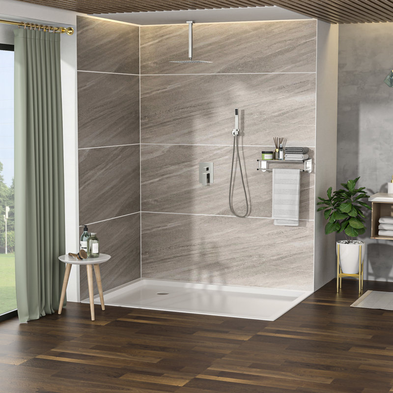 Dual Shower Head In Brushed Nickel - 10 Inch Square Ceiling Mount With Rainfall And Handheld Shower, Easy To Install Rain -Balanced Valve Detachable