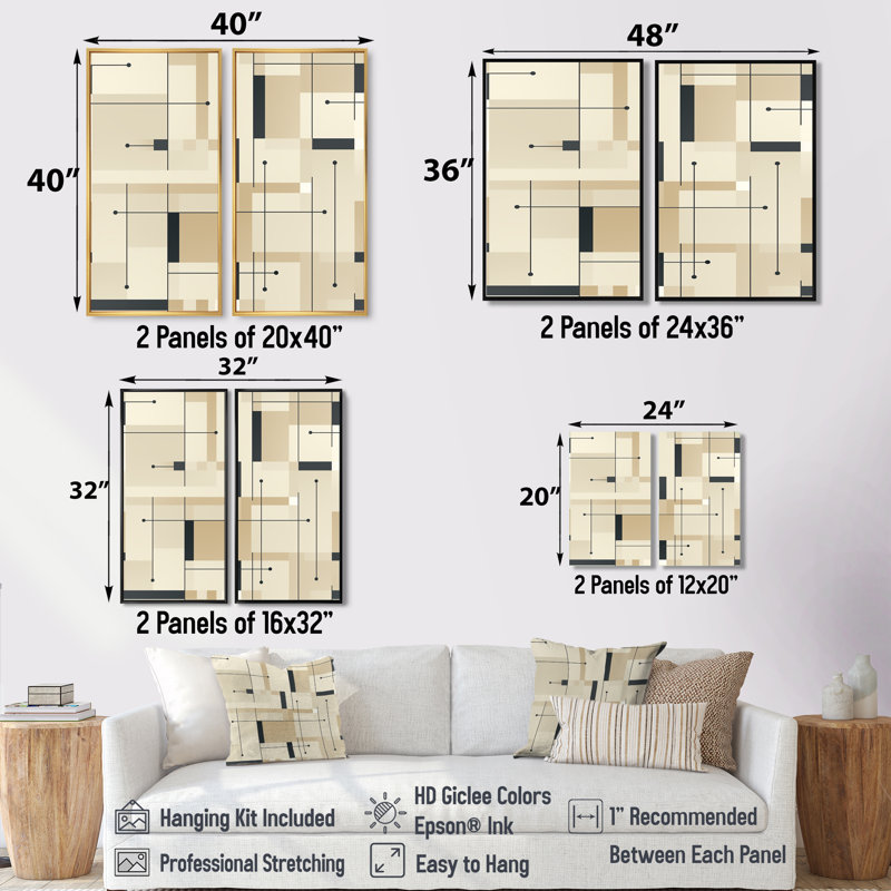 Beige et gris harmonie de grille minimaliste - impressions modernes sur toile bleues, 2 pièces, 40" H x 40" W, Does Not Apply
