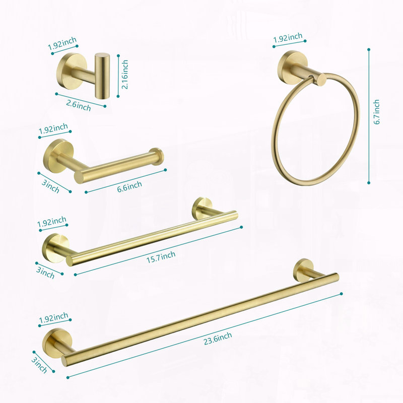 9-Piece Stainless Steel Bathroom Towel Rack Set – Wall Mount, Brushed Gold