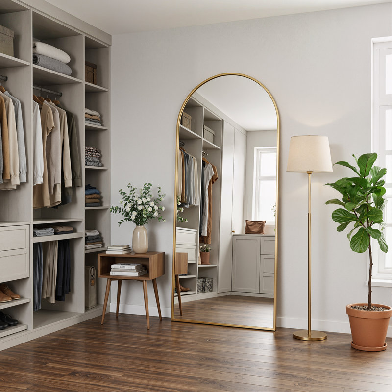 Arched  Metal Oversized Full-Length Mirror, Gold, 71" x 30"
