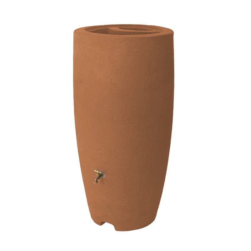 Tonneau cylindrique en plastique pour la collecte de l'eau de pluie Athena, Terra Cotta, H 49 po x l 24 po x P 24 po