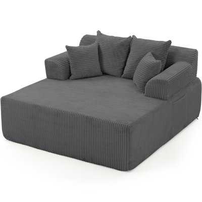 58" Chaise Lounge Chair Indoor, Oversized Corduroy Boneless Sleeper Sofa Bed with Armrests & 4 Pillows, No Assembly for Living Room, Grey