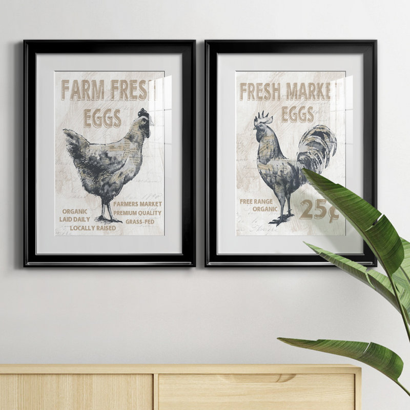 Farm Fresh Chicken - ensemble de 2 reproductions, Blanc, H 31,5 po x l 47 po x P 1,5 po, H 18,5 po x l 49 po x P 1,5 po