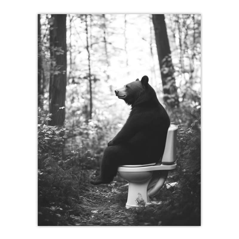 Grizzly Bear Toilet Forest Landscape Wall Art Print