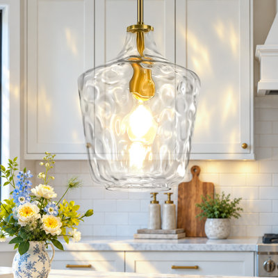 Alejo 1‑light 7.87" Clear Hammered Glass Jar Pendant Light Kitchen Island Light