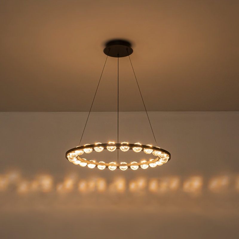 Modern Wagon Wheel Chandelier - 24-Light Black Metal Ring Pendant with Bubble Glass Globes, 23.6" Dimmable LED Ceiling Light for Dining Room Kitchen Island