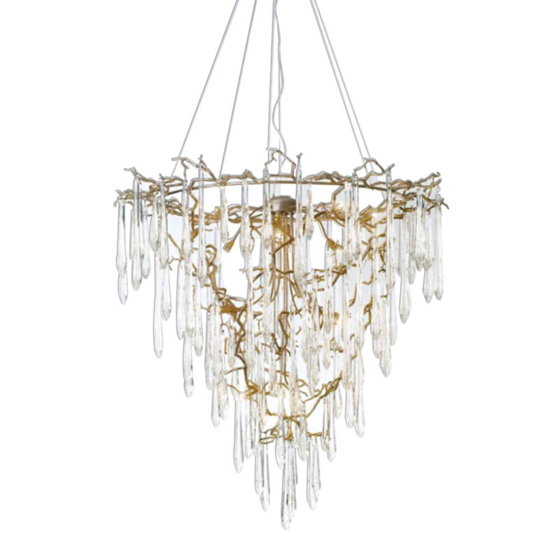 Lustre suspendu en bronze coulé à 9 lumières, 32 po de largeur x 36 po de hauteur, Clair, Nickel brossé