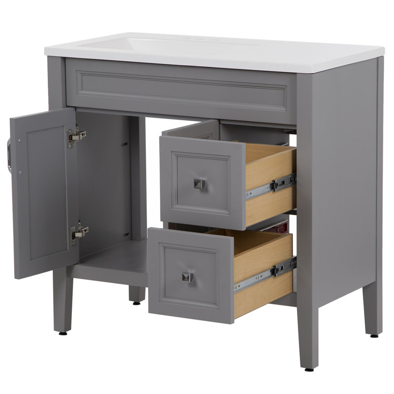 Meuble-lavabo simple 36,5 po avec plateau en marbre de culture, Gris Sterling