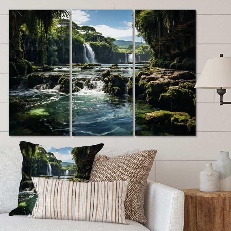 Cascade de dominicains, reproduction sur toile 3 pièces, H 28 po x l 36 po x P 1 po