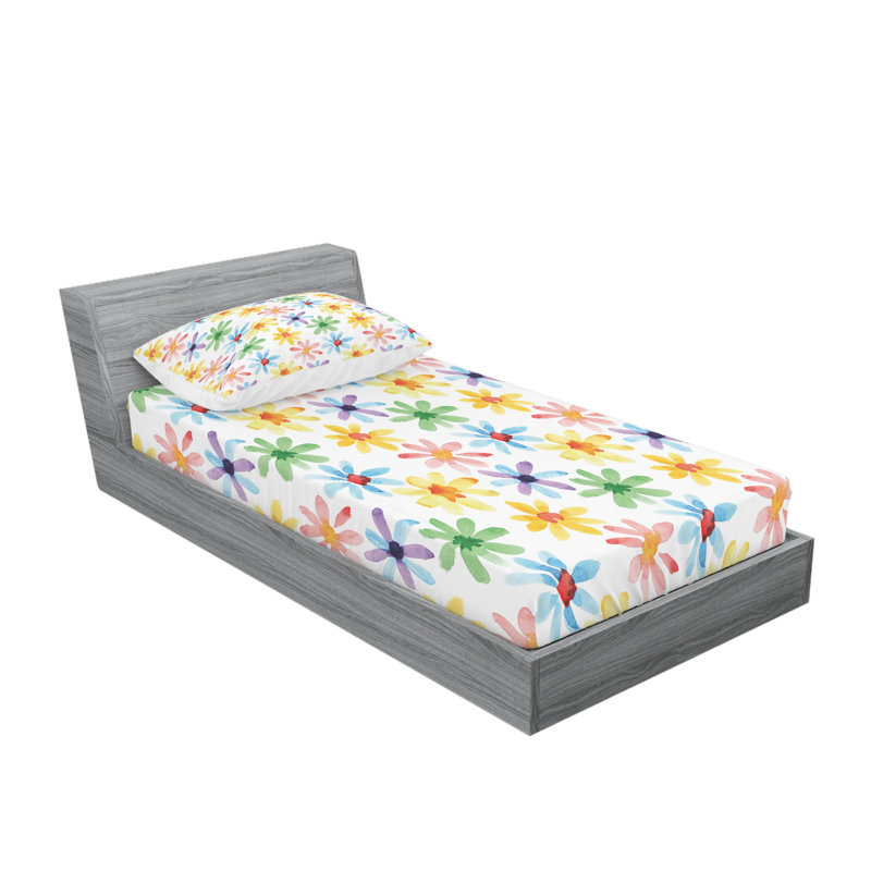 Ensemble de draps en micro-fibre, Ensemble de draps pour lit simple avec drap-housse, Floral à fleurs printanières